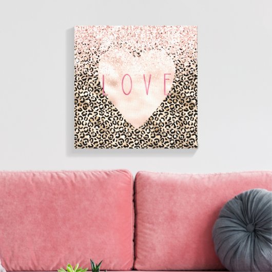 Glam Gold Leopard print roze Glitter Love Heart (Insitu (Woonkamer))