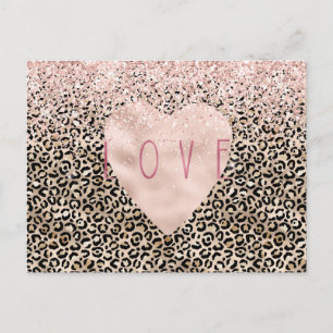 Glam Gold Leopard print roze Glitter Love Heart Briefkaart