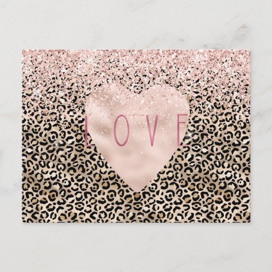 Glam Gold Leopard print roze Glitter Love Heart Briefkaart (Voorkant)