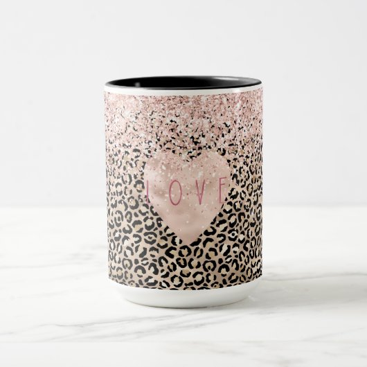 Glam Gold Leopard print roze Glitter Love Heart Mok (Midden)