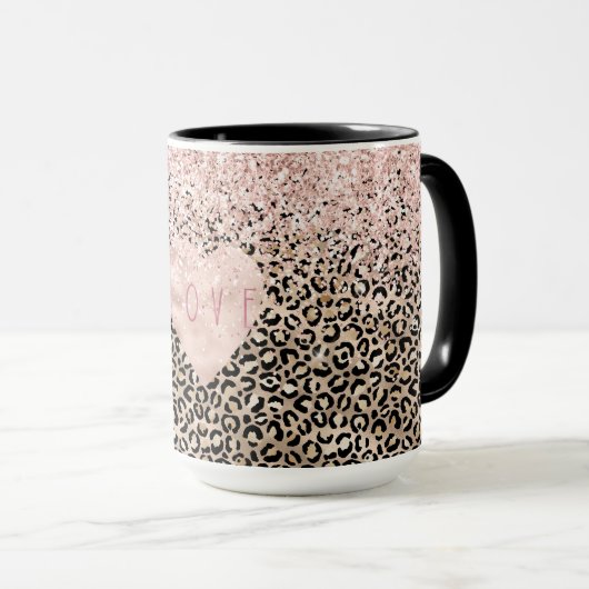 Glam Gold Leopard print roze Glitter Love Heart Mok (Voorkant rechts)