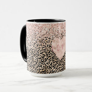 Glam Gold Leopard print roze Glitter Love Heart Mok