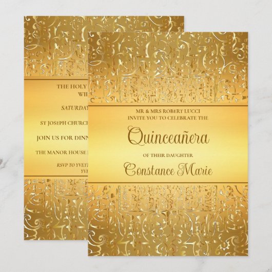 Glam Gold Lijst Quinceanera uitnodiging (Voorkant / Achterkant)