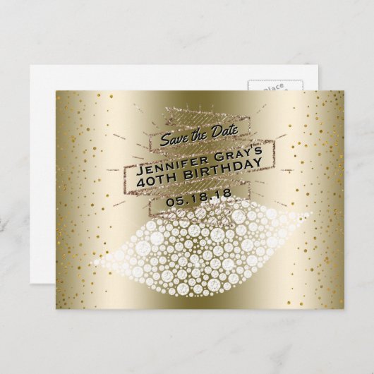 Glam Gold Lips bespaart de datum van legante verja Aankondigingskaart (Voorkant / Achterkant)