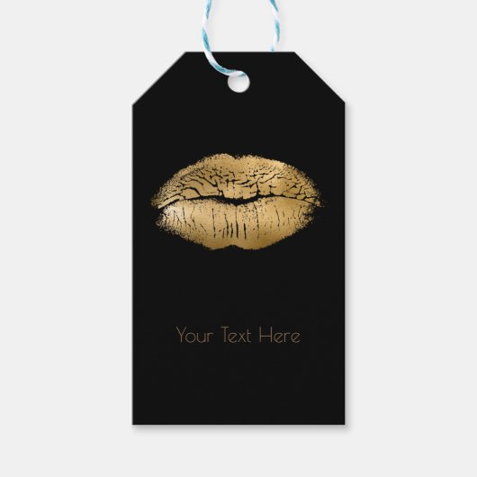 Glam Gold Lips Kiss Black Makeup gepersonaliseerd Cadeaulabel (Voorkant)