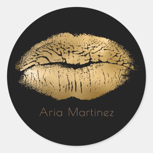 Glam Gold Lips Kiss Black Makeup gepersonaliseerd Ronde Sticker (Voorkant)