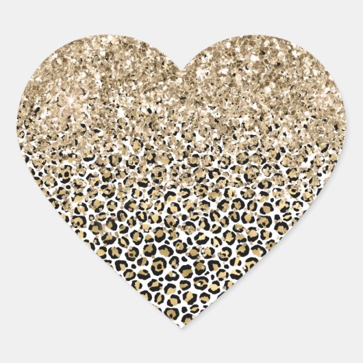 Glam Gold-luipaard afdrukken Glitter sparkle Hart Sticker (Voorkant)