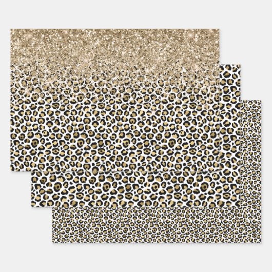 Glam Gold-luipaard afdrukken Glitter sparkle Inpakpapier Vel (Set)