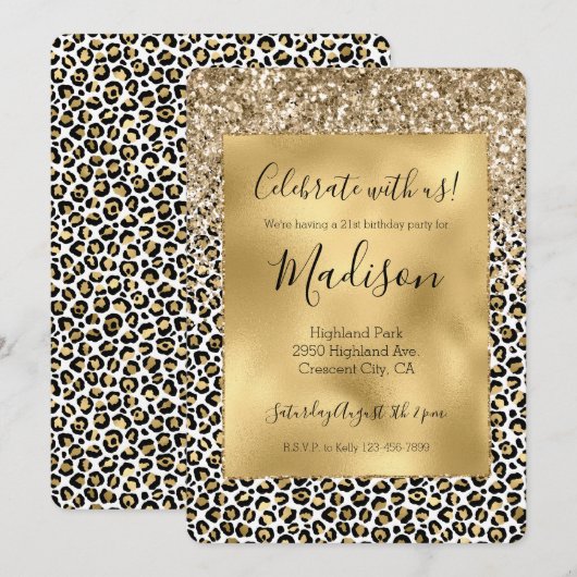 Glam Gold-luipaard afdrukken Glitter sparkle Kaart (Voorkant / Achterkant)