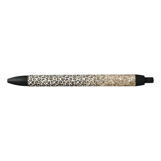 Glam Gold-luipaard afdrukken Glitter sparkle Zwarte Inkt Pen (Voorkant)