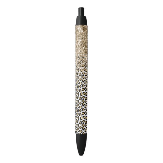 Glam Gold-luipaard afdrukken Glitter sparkle Zwarte Inkt Pen (Voorkant Verticaal)