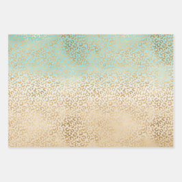 Glam Gold Luipaard Print Aqua Ombre Waterverf Inpakpapier Vel