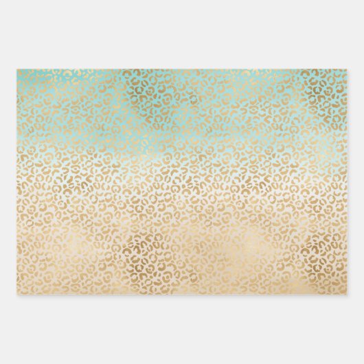Glam Gold Luipaard Print Aqua Ombre Waterverf Inpakpapier Vel (Voorkant)