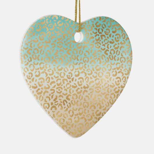 Glam Gold Luipaard Print Aqua Ombre Waterverf Keramisch Ornament (Rechts)