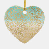 Glam Gold Luipaard Print Aqua Ombre Waterverf Keramisch Ornament (Voorkant)
