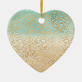 Glam Gold Luipaard Print Aqua Ombre Waterverf Keramisch Ornament