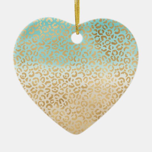 Glam Gold Luipaard Print Aqua Ombre Waterverf Keramisch Ornament (Voorkant)