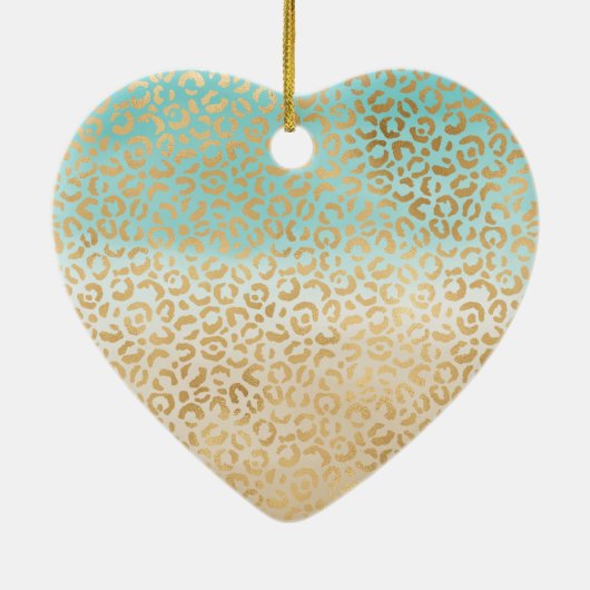 Glam Gold Luipaard Print Aqua Ombre Waterverf Keramisch Ornament (Achterkant)