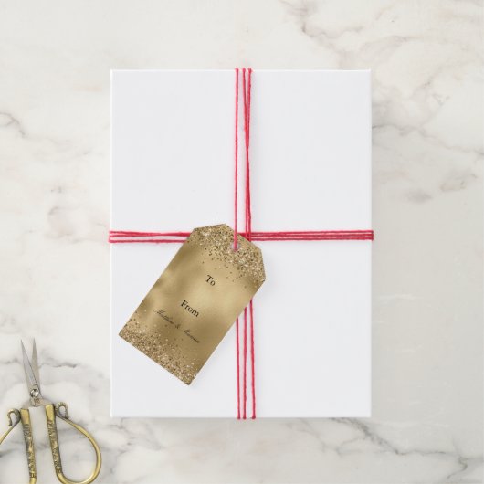 Glam Gold Luxe Glitter Cadeaulabel (Met Touw)