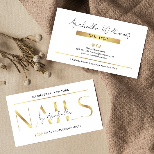 Glam Gold Luxury Modern Manicure Nail Artist Salon Visitekaartje