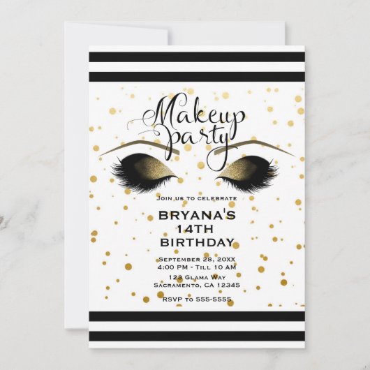 Glam Gold Make-up Wimpers Beauty Stippen Party Kaart (Voorkant)