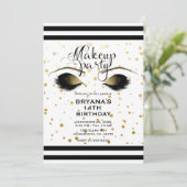 Glam Gold Make-up Wimpers Beauty Stippen Party Kaart (Staand voorkant)