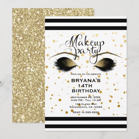 Glam Gold Make-up Wimpers Beauty Stippen Party Kaart (Voorkant / Achterkant)