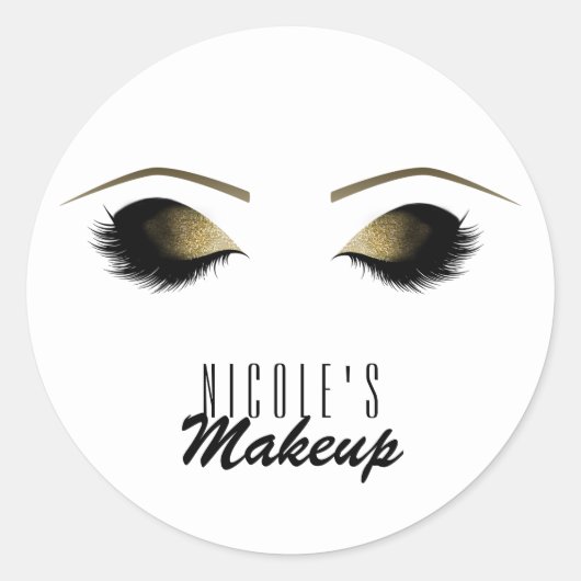 Glam Gold make-up wimpers gepersonaliseerd op maat Ronde Sticker (Voorkant)
