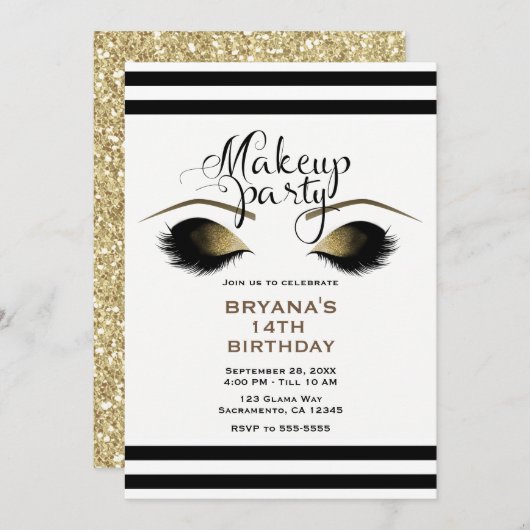 Glam Gold Make-up Wimpers Schoonheid Custom Party Kaart (Voorkant / Achterkant)