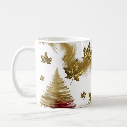 Glam Gold Maple Leaves Abstract Christmas Tree  Koffiemok (Links)
