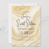 Glam Gold Marble Glitter Sweet 16 Party Kaart (Voorkant)