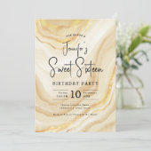 Glam Gold Marble Glitter Sweet 16 Party Kaart (Staand voorkant)