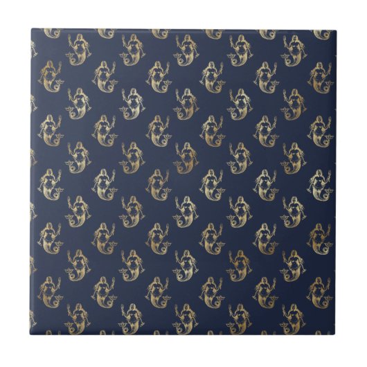 Glam Gold Mermaid Navy Blue Tegeltje (Voorkant)