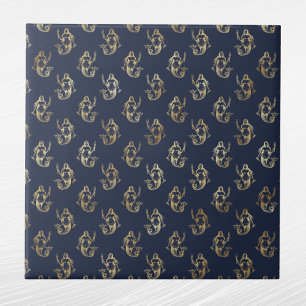 Glam Gold Mermaid Navy Blue Tegeltje