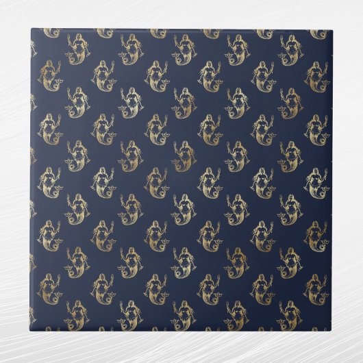 Glam Gold Mermaid Navy Blue Tegeltje