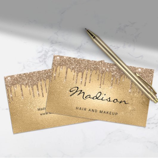 Glam Gold Metallic Glitter Drip Hair & Make-up Visitekaartje