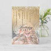 Glam Gold Metallic Glitter Drips Foto Verjaardag Kaart (Staand voorkant)