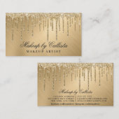 Glam Gold Metallic Glitter Drips Make-up Visitekaartje (Voorkant / Achterkant)