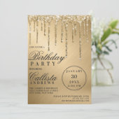 Glam Gold Metallic Glitter Drips Verjaardag Kaart (Staand voorkant)