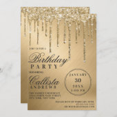 Glam Gold Metallic Glitter Drips Verjaardag Kaart (Voorkant / Achterkant)