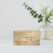 Glam Gold Metallic Glitter Druppelt Haar Schaar Visitekaartje (Staand voorkant)