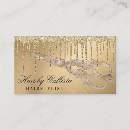 Glam Gold Metallic Glitter Druppelt Haar Schaar Visitekaartje (Voorkant)