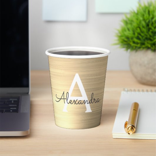 Glam Gold Metallic Stijlvolle Monogram Papieren Be Papieren Bekers (Insitu)