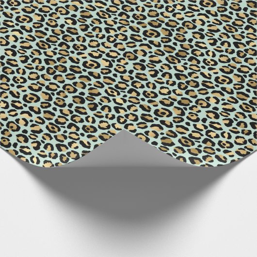 Glam Gold Mint Green Leopard Print Cadeaupapier (Hoek)