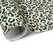 Glam Gold Mint Green Leopard Print Cadeaupapier (Rol Hoek)