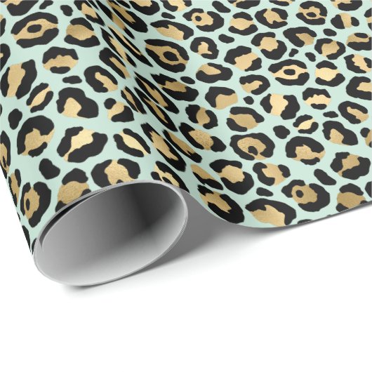 Glam Gold Mint Green Leopard Print Cadeaupapier (Rol Hoek)