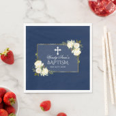 Glam Gold Navy Blue White Floral Baptism Invite Servet (Insitu)