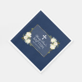 Glam Gold Navy Blue White Floral Baptism Invite Servet (Hoek)