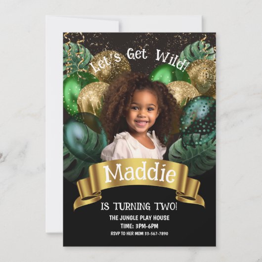 Glam Gold Oerwoud Safari Verjaardagsuitnodiging Kaart (Voorkant)