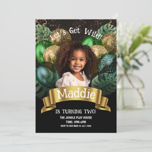 Glam Gold Oerwoud Safari Verjaardagsuitnodiging Kaart (Staand voorkant)